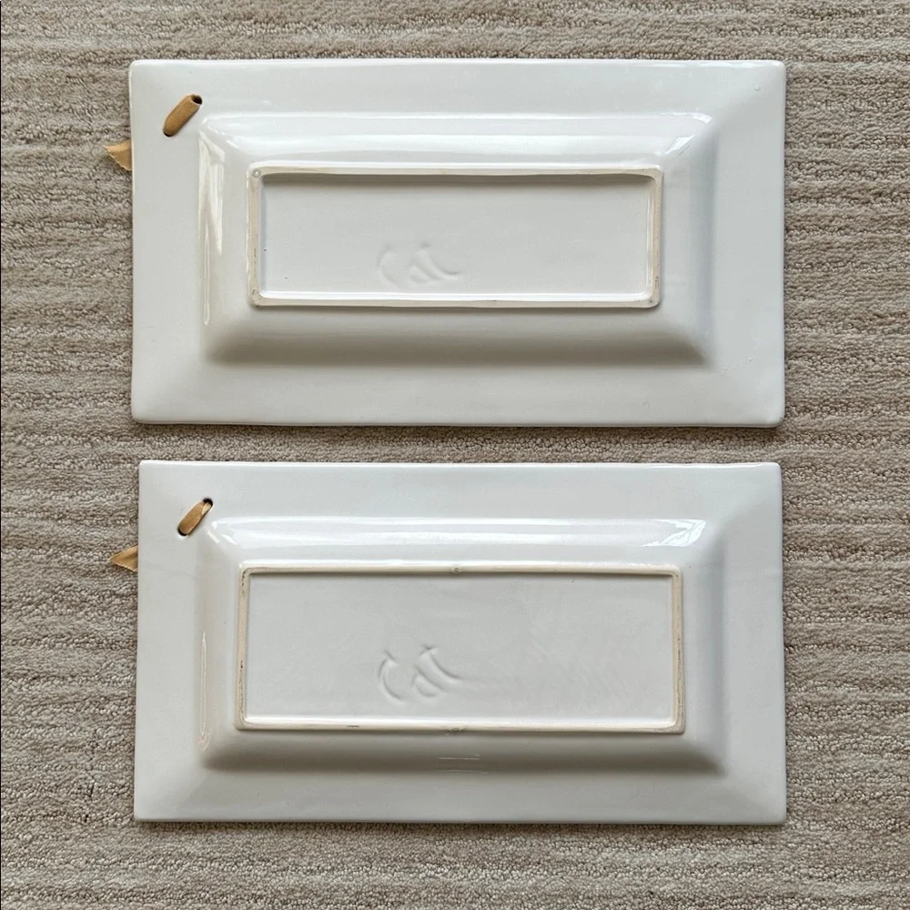 Southern Living Dress Me Up Ribbon Rectangular Platter 13.5 x 7.5 White Scallop